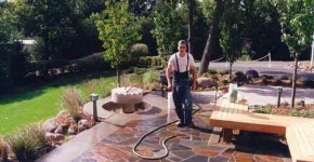 Flagstone Walk with Mill Stone Garden Feature